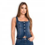Blusa de Mezclilla Elasticada – Corte Corsé Moderno T03033724