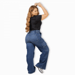 Jeans Cargo Wide Leg Talla Grande Mujer Azul Medio Tiro Alto -P22020019 - Imagen 4