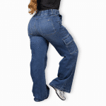 Jeans Cargo Wide Leg Talla Grande Mujer Azul Medio Tiro Alto -P22020019 - Imagen 3