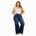 Jeans wide leg talla grande azul oscuro tiro alto elasticado para mujer